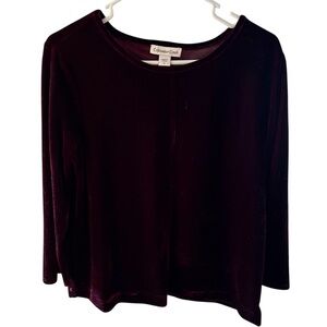 NWT Coldwater Creek Velvet Velour Top Women’s Small Wine Red 3/4 Sleeve Holiday